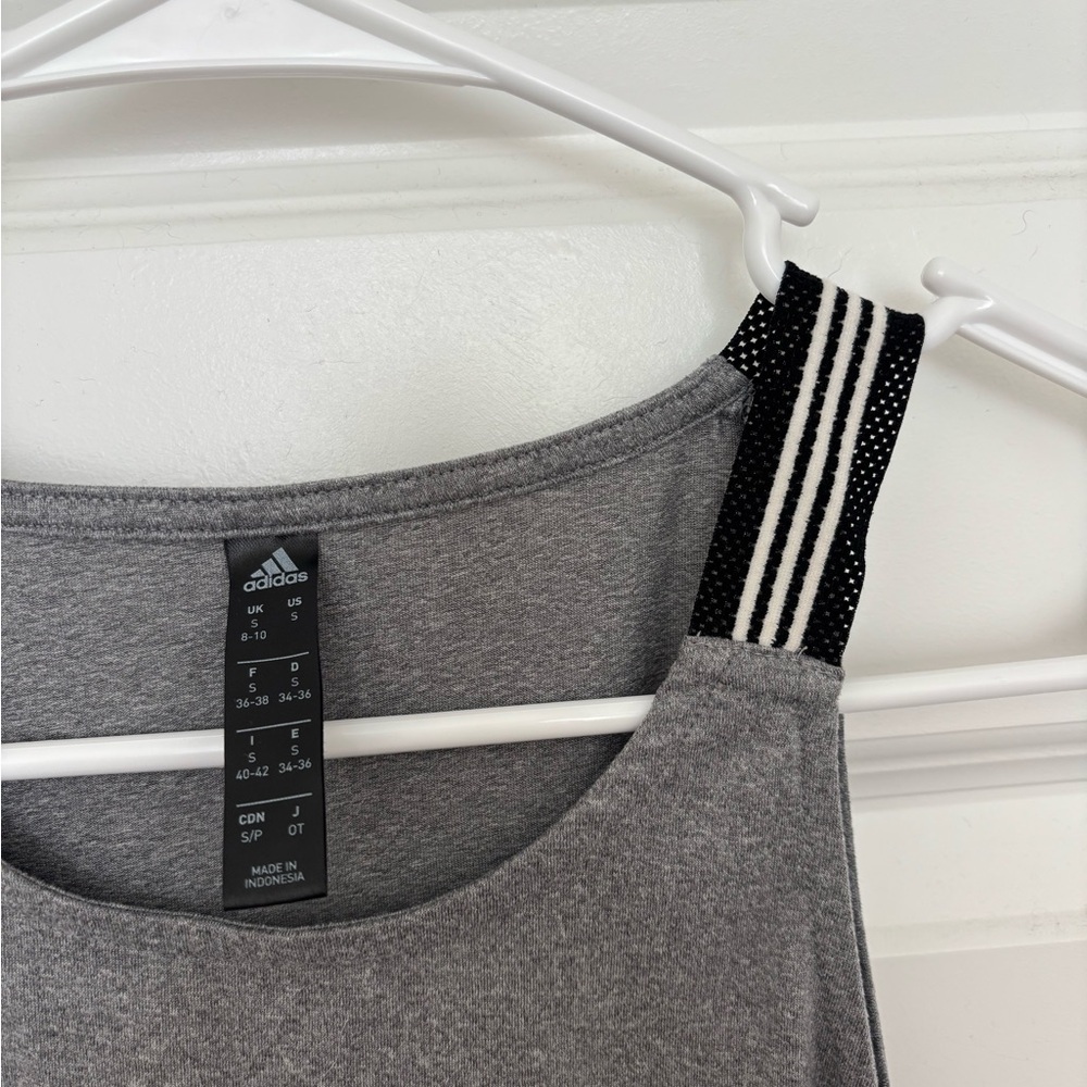 Adidas Heather Gray Workout Tank with Striped Straps - Picture 3 of 3